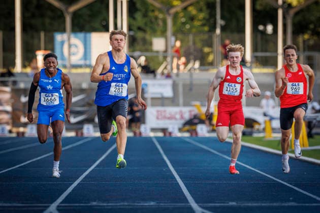 85. Deutsche Meisterschaften U20; Bochum, 11.07.2026 Jakob Kemminer (LAC Quelle Fürth) gewinnt die 100m mit neuem Deutschen U20 Rekord in 10,14sec.; 85. Deutsche Meisterschaften U20 am 11.07.2026 im Lohrheidestadion, Bochum (Nordrhein-Westfalen) *** 85th German U20 Championships, Bochum, July 11, 2026: Jakob Kemminer of LAC Quelle Fürth wins the 100m with a new German U20 record of 10.14 seconds at the 85th German U20 Championships on July 11, 2026, at Lohrheidestadion, Bochum, North Rhine-Westphalia Copyright: xBEAUTIFULxSPORTS B.Hoffmannx