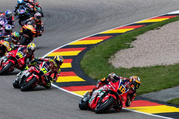 GER, Großer Preis von Deutschland, MotoGP. 11. Lauf, FIM Motorrad-Weltmeisterschaft. 11.07.2026, Sachsenring, Hohenstein-Ernstthal, GER, Großer Preis von Deutschland, MotoGP. 11. Lauf, FIM Motorrad-Weltmeisterschaft. 10, Luca Marini, Honda HRC Castrol, 11, Diogo Moreira, Pro Honda LCR Â Foto: Alexander Trienitz Hohenstein-Ernstthal Sachsenring Sachsen Deutschland *** GER, German Grand Prix, MotoGP Round 11, FIM Motorcycle World Championship, July 11, 2026, Sachsenring, Hohenstein Ernstthal, GER, German Grand Prix, MotoGP Round 11, FIM Motorcycle World Championship 10, Luca Marini, Honda HRC Castrol, 11, Diogo Moreira, Pro Honda LCR Photo by Alexander Trienitz Hohenstein Ernstthal Sachsenring Saxony Germany