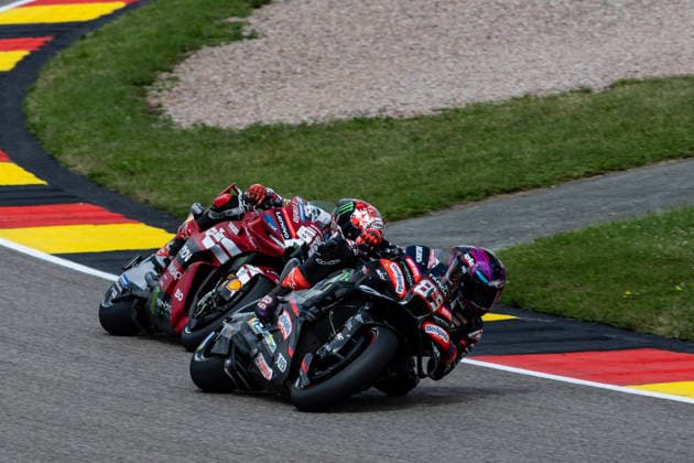 GER, Großer Preis von Deutschland, MotoGP. 11. Lauf, FIM Motorrad-Weltmeisterschaft. 11.07.2026, Sachsenring, Hohenstein-Ernstthal, GER, Großer Preis von Deutschland, MotoGP. 11. Lauf, FIM Motorrad-Weltmeisterschaft. 89, Jorge Martin, Aprilia Racing, 63, Francesco Bagnaia, Ducati Lenovo Team Â Foto: Alexander Trienitz Hohenstein-Ernstthal Sachsenring Sachsen Deutschland *** GER, German Grand Prix, MotoGP Round 11, FIM Motorcycle World Championship, July 11, 2026, Sachsenring, Hohenstein Ernstthal, GER, German Grand Prix, MotoGP Round 11, FIM Motorcycle World Championship 89, Jorge Martin, Aprilia Racing, 63, Francesco Bagnaia, Ducati Lenovo Team. Photo by Alexander Trienitz, Hohenstein Ernstthal, Sachsenring, Saxony, Germany