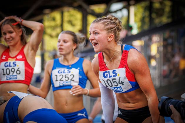 85. Deutsche Meisterschaften U20; Bochum, 11.07.2026 Sophie Ritter (Werdener Turnerbund) freut sich über den dritten Platz über 100m und eine neue Bestzeit; 85. Deutsche Meisterschaften U20 am 11.07.2026 im Lohrheidestadion, Bochum (Nordrhein-Westfalen) *** 85th German U20 Championships in Bochum, July 11, 2026: Sophie Ritter of the Werdener Turnerbund celebrates her third-place finish in the 100m and a new personal best at the 85th German U20 Championships on July 11, 2026, at Lohrheidestadion, Bochum, North Rhine-Westphalia Copyright: xBEAUTIFULxSPORTS B.Hoffmannx