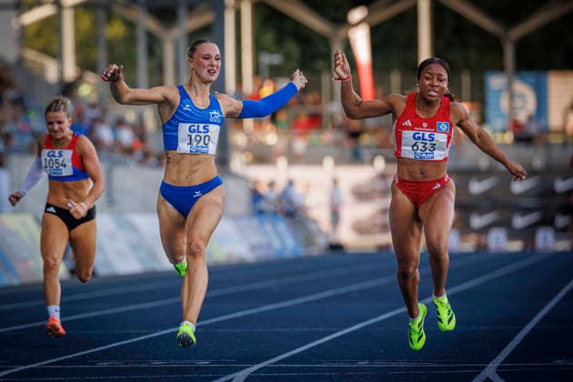 85. Deutsche Meisterschaften U20; Bochum, 11.07.2026 Emma Goretzka (LAC BERLIN) gewinnt die 100m vor Lena Anochili (Hamburger SV); 85. Deutsche Meisterschaften U20 am 11.07.2026 im Lohrheidestadion, Bochum (Nordrhein-Westfalen) *** 85th German U20 Championships in Bochum, July 11, 2026: Emma Goretzka of LAC Berlin wins the 100m ahead of Lena Anochili of Hamburger SV at the 85th German U20 Championships on July 11, 2026, at Lohrheidestadion in Bochum, North Rhine-Westphalia Copyright: xBEAUTIFULxSPORTS B.Hoffmannx