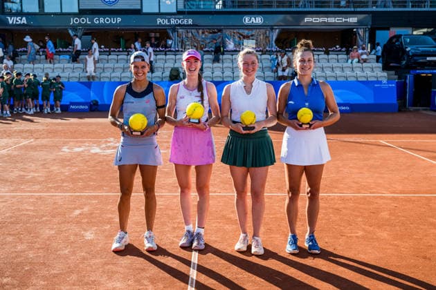 260711 Emiliana Arango of Colombia, Simona Waltert of Switzerland, Alicia Barnett of Great Britain and Elixane Lechemia of France after the double final of Nordea Open on day 6 on July 11, 2026 in Bastad. Photo: Niclas Jönsson BILDBYRAN COP 273 NO0427 tennis WTA, Tennis Damen 125 nordea open dubbelfinal dam bbeng *** July 11, 2026: Emiliana Arango of Colombia, Simona Waltert of Switzerland, Alicia Barnett of Great Britain, and Elixane Lechemia of France after the women’s doubles final at the Nordea Open on Day 6, July 11, 2026 in Bastad. Photo by Niclas Jönsson, BILDBYRAN COP 273 NO0427 tennis wta 125 nordea open women s doubles final bbeng  Copyright: NICLASxJÖNSSON BB260711NO091