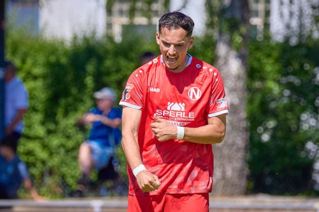 Freude, Jubel bei Bleart Dautaj (1. FC Normannia Gmuend, 27) ueber seinen Treffer Tor zum 1:0 fuer den 1. FC Normannia Gmuend GER, 1. FC Normannia Gmuend vs. VfR Aalen, Fussball, Freundschaftsspiel, Herren, 11.07.2026 GER, 1. FC Normannia Gmuend vs. VfR Aalen, Fussball, Freundschaftsspiel, Herren, 11.07.2026 Schwaebisch Gmünd *** Joy and celebration for Bleart Dautaj of 1 FC Normannia Gmuend, 27, after scoring the 1-0 goal for 1 FC Normannia Gmuend (GER), 1 FC Normannia Gmünd vs. VfR Aalen, soccer, friendly match, men’s, July 11, 2026, GER, 1 FC Normannia Gmünd vs. VfR Aalen, soccer, friendly match, men’s, July 11, 2026, Schwäbisch Gmünd Copyright: xEibner-Pressefoto GeraldxOelze-dexStoppanyx EP_ODS