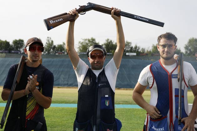OTHER - Shooting - ISSF World Cup Shotgun Photo by IPA ABACAPRESS.COM86604017 - Erminio Frasca of Italy celebrates winning a medal on day five of the ISSF World Cup Shotgun competition at the Concaverde Shooting Range on July 11, 2026, in Lonato del Garda, Italy. Lonato del Garda Italy  Copyright: xIPAxSport ABACAx