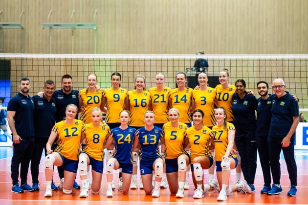 260711 From top left, Maya Tabron, Gun Hindgren, Vilma Julevik, Malin Hallin, Hanna Hellvig, Linda Andersson, Isabelle Haak, Hilda Gustafsson, Elma Olofsson, Elsa Nordin Ottosson, Filippa Brink, Cecilia Malm, Maya Tabron and Anna Haak of Sweden ahead of the Women s European League final between Slovenia and Sweden on July 11, 2026 in Ljubljana. Photo: Martin Metelko BILDBYRAN COP 362 XY0119 volleyboll volleyball european league slovenia sweden dam bbeng final final2 lagbild *** 260711 From top left: Maya Tabron, Gun Hindgren, Vilma Julevik, Malin Hallin, Hanna Hellvig, Linda Andersson, Isabelle Haak, Hilda Gustafsson, Elma Olofsson, Elsa Nordin Ottosson, Filippa Brink, Cecilia Malm, Maya Tabron and Anna Haak of Sweden ahead of the Women’s European League final between Slovenia and Sweden on July 11, 2026 in Ljubljana. Photo by Martin Metelko, BILDBYRAN COP 362 XY0119 volleyball European League Slovenia Sweden women’s final final2 team photo  Copyright: MARTINxMETELKO BB260711BB896