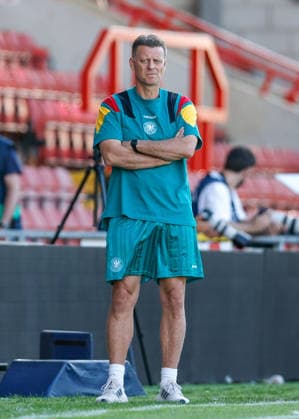 Wrexham, Wales, 11th July 2026. Christian Worns head coach of Germany during the Spain U19 vs Germany U19 UEFA European U19 Championship Final match at The Racecourse, Wrexham. Picture credit should read: Cody Froggatt Sportimage EDITORIAL USE ONLY. No use with unauthorised audio, video, data, fixture lists, club league logos or live services. Online in-match use limited to 120 images, no video emulation. No use in betting, games or single club league player publications. SPI_020_CF_SPAIN_U19_V_GERMANY_U19_FINAL SPI-4858-0020