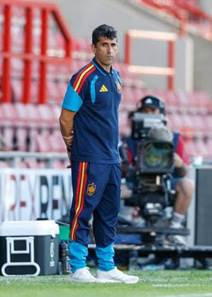 Wrexham, Wales, 11th July 2026. Paco Gallardo head coach of Spain during the Spain U19 vs Germany U19 UEFA European U19 Championship Final match at The Racecourse, Wrexham. Picture credit should read: Cody Froggatt Sportimage EDITORIAL USE ONLY. No use with unauthorised audio, video, data, fixture lists, club league logos or live services. Online in-match use limited to 120 images, no video emulation. No use in betting, games or single club league player publications. SPI_025_CF_SPAIN_U19_V_GERMANY_U19_FINAL SPI-4858-0025