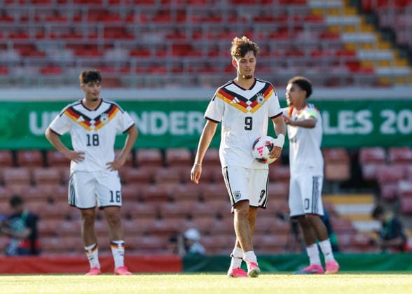 Wrexham, Wales, 11th July 2026. Otto Stange of Germany reacts after his side concedes their first goal during the Spain U19 vs Germany U19 UEFA European U19 Championship Final match at The Racecourse, Wrexham. Picture credit should read: Cody Froggatt Sportimage EDITORIAL USE ONLY. No use with unauthorised audio, video, data, fixture lists, club league logos or live services. Online in-match use limited to 120 images, no video emulation. No use in betting, games or single club league player publications. SPI_032_CF_SPAIN_U19_V_GERMANY_U19_FINAL SPI-4858-0032