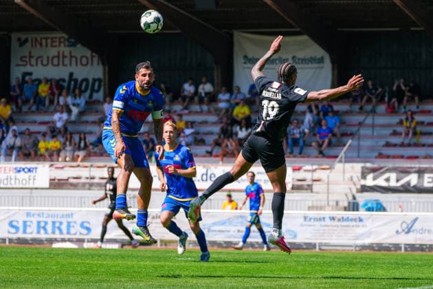 Deutschland: Fussball Regionalliga, 3. Liga, Saison 2026 27, Testspiel, SV Atlas Delmenhorst vs TSV Havelse, 11.07.2026, Städtisches Stadion an der Düsternortstraße (Delmenhorst, Niedersachsen) Ibrahim Temin (SV Atlas Delmenhorst, 5) *** German Regional League (3rd Division), 2026–27 Season, Friendly Match, SV Atlas Delmenhorst vs. TSV Havelse, July 11, 2026, Municipal Stadium on Düsternortstraße, Delmenhorst, Lower Saxony; Ibrahim Temin, SV Atlas Delmenhorst, 5 Copyright: xLeonxFrickx