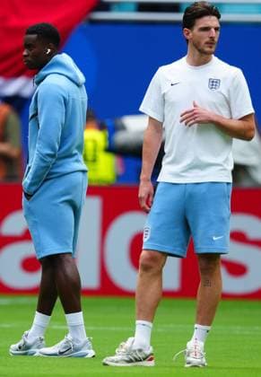 Marc Guehi and Declan Rice of England ahead of kick-off England v Norway, 2026 FIFA World Cup, WM, Weltmeisterschaft, Fussball Quarter-final, Football, Miami Stadium, Miami, Florida, USA - 11 Jul 2026Miami Miami Stadium Florida (FL) United States of America  Copyright: xJavierxGarcia Shutterstockx 16986211a