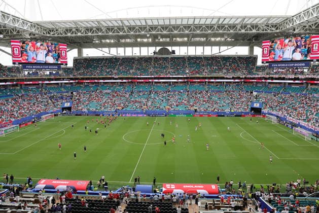 FIFA World Cup, WM, Weltmeisterschaft, Fussball 2026 quarterfinals - Norway vs England A general view during warm up ahead of the FIFA World Cup 2026 quarterfinals match Norway against England, in Miami, USA, 11 July 2026. MIAMI United States  Copyright: xCRISTOBALxHERRERA-ULASHKEVICHx