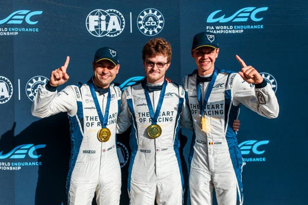 FIA WEC - 6 HOURS OF SAO PAULO 2026 23 ADAM Jonny (gbr), PAUWELLS Kobe (bel), NEWELL Gray (usa), Heart of Racing Team, Aston Martin Vantage AMR GT3 Evo 23, LM GT3, Celebration, pole position, during the 6 Hours of Sao Paulo 2026, 4th round of the 2026 FIA World Endurance Championship, from July 10 to 12, 2026 on the Interlagos Circuit in Sao Paulo, Brazil -  Copyright: xAndreaxLorenzinax