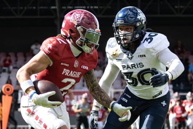 William Patterson 2, Prague Lions run against P30, Prague Lions vs Paris Musketeers, American Football, EUROPEAN FOOTBALL ALLIANCE (EFA), Week 9, 2026, 11.07.2026 Praha MÄ›stskÃ½ Stadion Czechia Copyright: xM51x