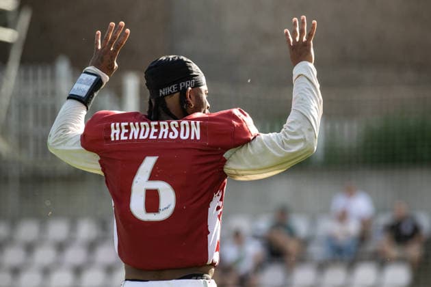 Jaylon Henderson 6, Prague Lions celebrating field goal, Prague Lions vs Paris Musketeers, American Football, EUROPEAN FOOTBALL ALLIANCE (EFA), Week 9, 2026, 11.07.2026 Praha MÄ›stskÃ½ Stadion Czechia Copyright: xM51x