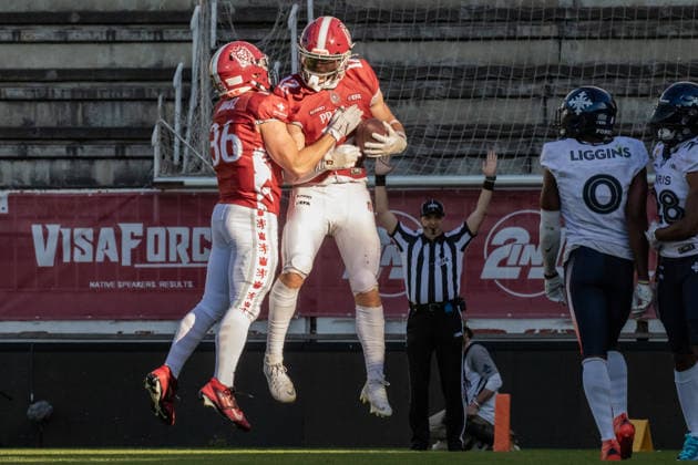MatyaÅ¡ BilÃ½ 12, Prague Lions after touchdown, Prague Lions vs Paris Musketeers, American Football, EUROPEAN FOOTBALL ALLIANCE (EFA), Week 9, 2026, 11.07.2026 Praha MÄ›stskÃ½ Stadion Czechia Copyright: xM51x