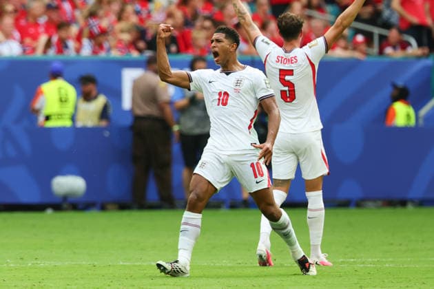 Jude Bellingham of England celebrates scoring a goal during the FIFA World Cup, WM, Weltmeisterschaft, Fussball 2026 Quarter Final match between Norway and England at the Hard Rock Stadium, Miami, USA on 11 July 2026. Copyright: xPeterxDovganx 45250049