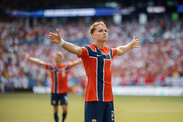 Norway vs England MIAMI, FL - 11.07.2026: NORWAY VS ENGLAND - SCHJELDERUP Andreas of Norway celebrates after scoring a goal during the match between Norway and England in the quarterfinals of the 2026 World Cup, held at Hard Rock Stadium in Miami, United States. (Photo: Marcelo Machado de Melo Fotoarena) x2983073x  MarceloxMachadoxdexMelo