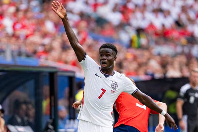 Bukayo Saka of England gestures during the match between Norway and England, valid for the quarterfinals of the 2026 FIFA World Cup, WM, Weltmeisterschaft, Fussball held at Hard Rock Stadium in Miami Gardens, Florida, United States. Richard Callis Fotoarena (Richard Callis SPP)  Copyright: xRichardxCallisx xSPPx spp-en-RiCa-2983167