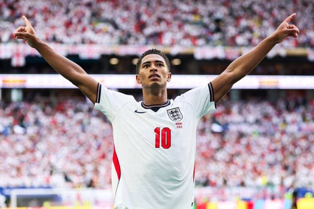 RECORD DATE NOT STATED FIFA World Cup, WM, Weltmeisterschaft, Fussball 2026 - Quarterfinals - Norway v England Jude Bellingham player of England celebrates his goal during the FIFA World Cup quarterfinal match between Norway and England, at Miami Stadium, in Florida, United States, on Saturday, July 11, 2026.(Foto: William Volcov Brazil Photo Press IMAGO) Sports Miami FL United States Copyright: xWILLIAMxVOLCOVx