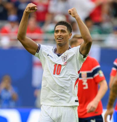 11 July 2026 - Norway v England - Miami Stadium- Quarter Final - 2026 World Cup - USA. 11 July 2026 - Norway v England - Miami Stadium- Quarter Final - 2026 World Cup - USA. Jude Bellingham celebrates his extra time goal for England. Picture : Mark Pain MIAMI USA  Copyright: xMarkxPainx