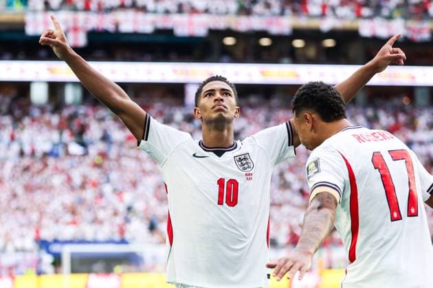 RECORD DATE NOT STATED FIFA World Cup, WM, Weltmeisterschaft, Fussball 2026 - Quarterfinals - Norway v England Jude Bellingham player of England celebrates his goal during the FIFA World Cup quarterfinal match between Norway and England, at Miami Stadium, in Florida, United States, on Saturday, July 11, 2026.(Foto: William Volcov Brazil Photo Press IMAGO) Sports Miami FL United States Copyright: xWILLIAMxVOLCOVx