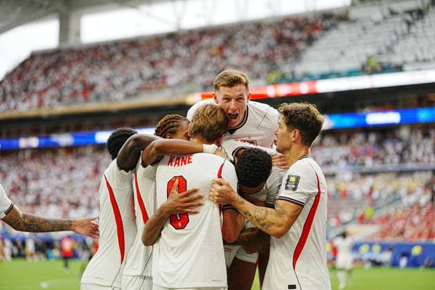 Norway v England - FIFA World Cup, WM, Weltmeisterschaft, Fussball 2026 - Quarter Finals MIAMI GARDENS, FLORIDA - JULY 11: Players of England celebrate Jude Bellingham s (10) goal during the 2026 FIFA World Cup quarterfinal match between Norway and England at Miami Stadium in Miami Gardens, Florida, United States, on July 11, 2026. Evrim Aydin Anadolu Miami Gardens United States. Editorial use only. Please get in touch for any other usage.  Copyright: x2026xAnadoluxEvrimxAydinx