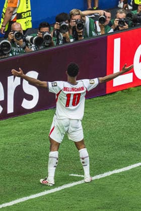 Jude Bellingham of England celebrates after scoring team s second goal during the FIFA World Cup, WM, Weltmeisterschaft, Fussball 2026 Quarter-final match between Norway and England at Miami Stadium on July 11th,2026 (Photo by Joao Bravo Sports Press Photo)  Copyright: xJoaoxBravo SportsxPressxPhotox Sportspressphoto_SPR189288