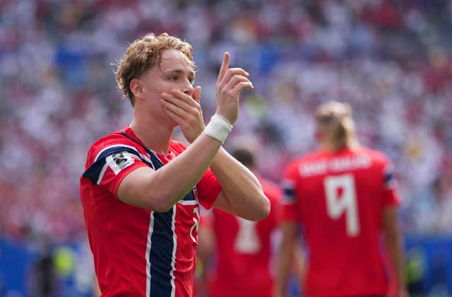 (260712) -- MIAMI, July 12, 2026 -- Andreas Schjelderup of Norway celebrates after scoring during the quarter final match between Norway and England at the 2026 FIFA World Cup, WM, Weltmeisterschaft, Fussball at the Miami Stadium in Miami, the United States, July 11, 2026. ) (SP)U.S.-MIAMI-FOOTBALL-FIFA WORLD CUP-QUARTER FINAL-NOR VS ENG HuangxZongzhi 