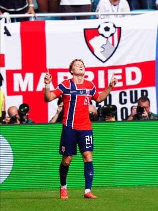 Norway v England - FIFA World Cup, WM, Weltmeisterschaft, Fussball 2026 - Quarter Finals MIAMI GARDENS, FLORIDA - JULY 11: Andreas Schjelderup (21) of Norway celebrates after a goal during the 2026 FIFA World Cup quarterfinal match between Norway and England at Miami Stadium in Miami Gardens, Florida, United States, on July 11, 2026. Evrim Aydin Anadolu Florida United States. Editorial use only. Please get in touch for any other usage.  Copyright: x2026xAnadoluxEvrimxAydinx