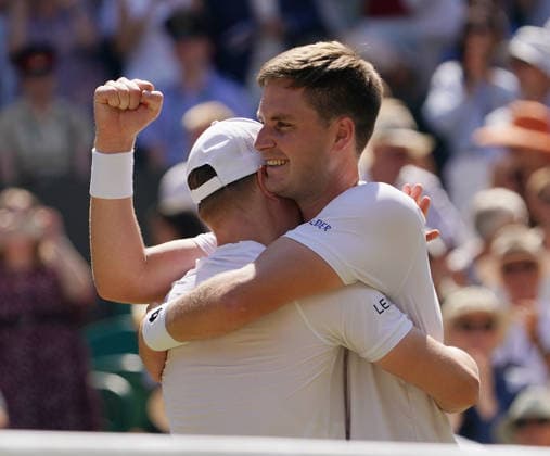 Tennis - 2026 Wimbledon Championships - Day Eleven (Week Two) - All England Lawn Tennis & Croquet Club, London - Saturday 11th July 2026 Mens Doubles Final : Henry Patten (GBR) and Harri Heliovaaran (FIN) v Marcelo Arevalo (ESA) and Mate Pavic (CRO) Henry Patten (GBR) and Harri Heliovaaran (FIN) celebrate winning match point COLORSPORT ANDREW COWIE 