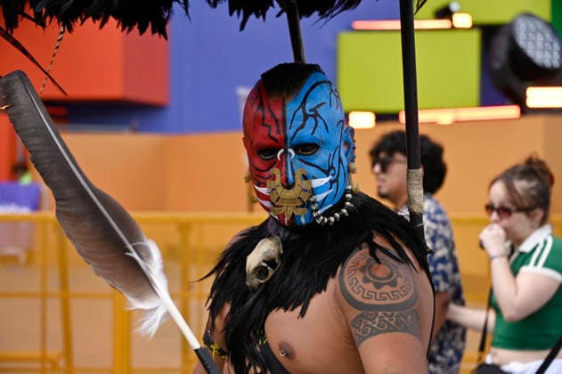 Norway v England FIFA Fan Festival - FIFA World Cup, WM, Weltmeisterschaft, Fussball 2026 A Person disguised as pre-hispanic warrior attends the FIFA World Cup Fan Festival in Mexico City to watch the FIFA World Cup 2026 quarter-final match between England and Norway on a giant screen on July 11, 2026, in Mexico City, Mexico. (Photo by Carlos Tischler Eyepix Group) Copyright: xCarlosxTischler EyepixxGroupx CT_11072026_192707