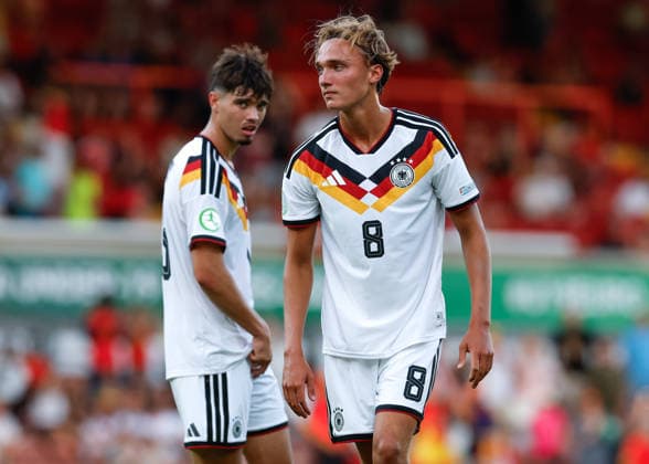 Wrexham, Wales, 11th July 2026. Luis Engelns of Germany reacts at the full time result after losing the UEFA European U19 Championship final following the Spain U19 vs Germany U19 UEFA European U19 Championship Final match at The Racecourse, Wrexham. Picture credit should read: Cody Froggatt Sportimage EDITORIAL USE ONLY. No use with unauthorised audio, video, data, fixture lists, club league logos or live services. Online in-match use limited to 120 images, no video emulation. No use in betting, games or single club league player publications. SPI_062_CF_SPAIN_U19_V_GERMANY_U19_FINAL SPI-4858-0062