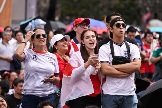 Norway v England FIFA Fan Festival - FIFA World Cup, WM, Weltmeisterschaft, Fussball 2026 England football fans watch the FIFA World Cup 2026 quarter-final match between England and Norway on a giant screen at the FIFA World Cup Fan Festival in Mexico City on July 11, 2026, in Mexico City, Mexico. (Photo by Carlos Tischler Eyepix Group) Copyright: xCarlosxTischler EyepixxGroupx CT_11072026_192717