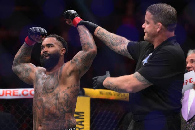 July 11, 2026, Las Vegas, Nevada, USA: GABLE STEVESON defeated ELISHA ELLISON by TKO (strikes) at 2:32 of Round 1.during UFC 329 at the T-Mobile Arena in Las Vegas. UFC 329: Gable Steveson Defeated Elisha Ellison By TKO  - ZUMAo117 20260711_zsp_o117_056 Copyright: xMikaelxOnax
