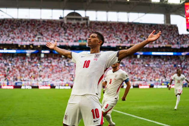 Jude Bellingham seen celbrating after scoring goal during FIFA World Cup, WM, Weltmeisterschaft, Fussball 2026 quarterfinal game between national teams of Norway and England (Edmung Wong Ball Raw Images) Miami Hard Rock Stadium USA Copyright: xEdmundxWongx edmundwong_norway_england_2526_5-7