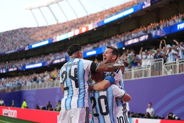 Argentina v Switzerland - FIFA World Cup, WM, Weltmeisterschaft, Fussball 2026 - Quarter Finals KANSAS CITY, MISSOURI, US - JULY 11: Players of Argentina celebrate Alexis Mac Allister s goal during the 2026 FIFA World Cup quarter-final match between Argentina and Switzerland at Arrowhead Stadium in Kansas City, Missouri, US, on July 11, 2026. Ercin Erturk Anadolu Kansas City United States. Editorial use only. Please get in touch for any other usage.  Copyright: x2026xAnadoluxErcinxErturkx