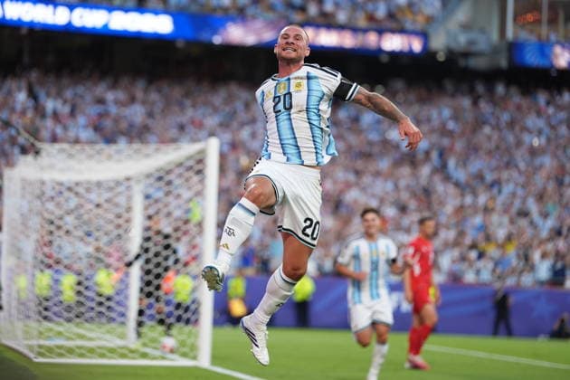 Argentina v Switzerland - FIFA World Cup, WM, Weltmeisterschaft, Fussball 2026 - Quarter Finals KANSAS CITY, MISSOURI, US - JULY 11: Alexis Mac Allister of Argentina celebrates after a goal during the 2026 FIFA World Cup quarter-final match between Argentina and Switzerland at Arrowhead Stadium in Kansas City, Missouri, US, on July 11, 2026. Ercin Erturk Anadolu Missouri United States. Editorial use only. Please get in touch for any other usage.  Copyright: x2026xAnadoluxErcinxErturkx