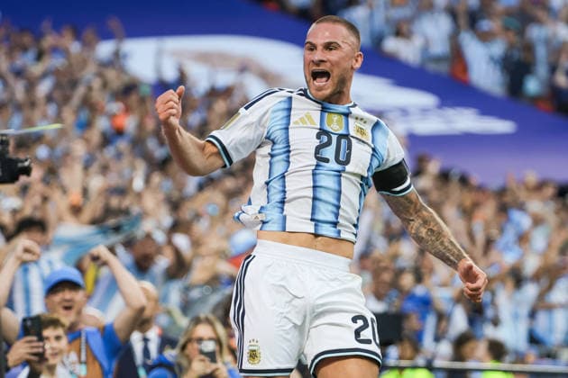 Alexis Mac Allister of Argentina celebrates after scoring the team s first goal during a FIFA Men’s World Cup 2026 quarter-final football match between Argentina and Switzerland at Kansas City Stadium, in Kansas City on July 11th 2026 (Photo by Leo Barrilari SPP)  Copyright: xLeoxBarrilari SPPx Sportspressphoto_SPR189436