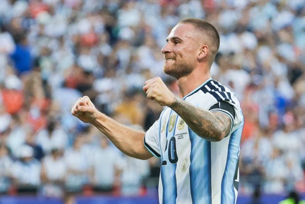Alexis Mac Allister of Argentina celebrates after scoring the team s first goal during a FIFA Men’s World Cup 2026 quarter-final football match between Argentina and Switzerland at Kansas City Stadium, in Kansas City on July 11th 2026 (Photo by Leo Barrilari SPP)  Copyright: xLeoxBarrilari SPPx Sportspressphoto_SPR189437