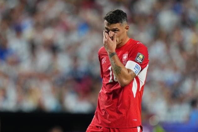 Argentina v Switzerland - FIFA World Cup, WM, Weltmeisterschaft, Fussball 2026 - Quarter Finals KANSAS CITY, UNITED STATES - JULY 11: Granit Xhaka of Switzerland in action during the 2026 FIFA World Cup quarter-final match between Argentina and Switzerland at Arrowhead Stadium in Kansas City, Missouri, US, on July 11, 2026. Ercin Erturk Anadolu Kansas City United States. Editorial use only. Please get in touch for any other usage.  Copyright: x2026xAnadoluxErcinxErturkx