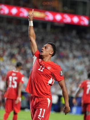 Argentina v Switzerland - FIFA World Cup, WM, Weltmeisterschaft, Fussball 2026 - Quarter Finals KANSAS CITY, MISSOURI, US - JULY 11: Dan Ndoye (11) of Switzerland celebrates after a goal during the 2026 FIFA World Cup quarter-final match between Argentina and Switzerland at Arrowhead Stadium in Kansas City, Missouri, US, on July 11, 2026. Ercin Erturk Anadolu Missouri United States. Editorial use only. Please get in touch for any other usage.  Copyright: x2026xAnadoluxErcinxErturkx