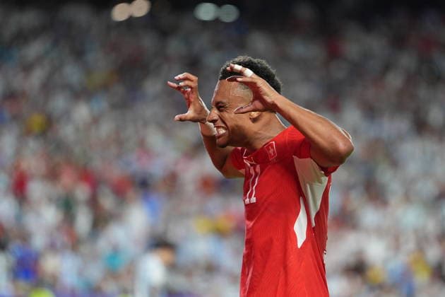 Argentina v Switzerland - FIFA World Cup, WM, Weltmeisterschaft, Fussball 2026 - Quarter Finals KANSAS CITY, UNITED STATES - JULY 11: Dan Ndoye (11) of Switzerland celebrates his goal during the 2026 FIFA World Cup quarter-final match between Argentina and Switzerland at Arrowhead Stadium in Kansas City, Missouri, US, on July 11, 2026. Ercin Erturk Anadolu Kansas City United States. Editorial use only. Please get in touch for any other usage.  Copyright: x2026xAnadoluxErcinxErturkx