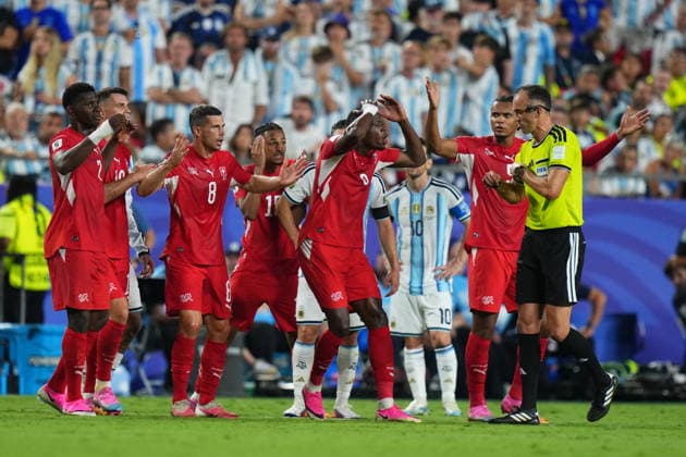 Argentina v Switzerland - FIFA World Cup, WM, Weltmeisterschaft, Fussball 2026 - Quarter Finals KANSAS CITY, MISSOURI, US - JULY 11: Breel Embolo (7) of Switzerland receives red card during the 2026 FIFA World Cup quarter-final match between Argentina and Switzerland at Arrowhead Stadium in Kansas City, Missouri, US, on July 11, 2026. Ercin Erturk Anadolu Kansas City World. Editorial use only. Please get in touch for any other usage.  Copyright: x2026xAnadoluxErcinxErturkx