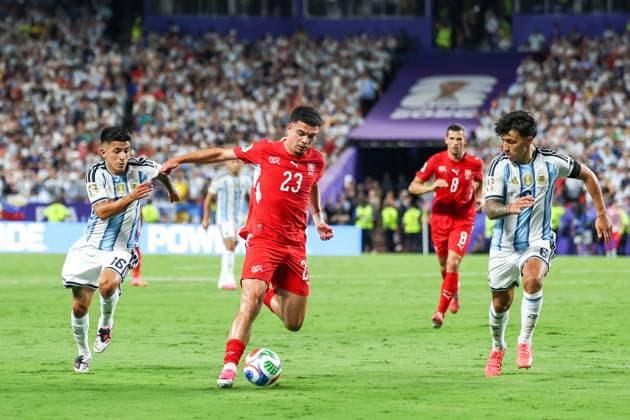 RECORD DATE NOT STATED FIFA World Cup, WM, Weltmeisterschaft, Fussball 2026 - Quarterfinals - Argentina v Switzerland Zeki Amdouni player of Switzerland during the FIFA World Cup quarterfinal match between Argentina and Switzerland, at Kansas City Stadium, in Missouri, United States, on Saturday, July 11, 2026.(Foto: Vanessa Carvalho Brazil Photo Press IMAGO) Sports Copyright: xVanessaxCarvalhox