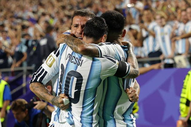 FIFA World Cup, WM, Weltmeisterschaft, Fussball 2026 quarterfinals - Argentina vs Switzerland Players of Argentina celebrate scoring the 2-1 goal during the FIFA World Cup 2026 quarterfinals match Argentina vs Switzerland, in Kansas City, Missouri, USA, 11 July 2026. KANSAS CITY United States  Copyright: xCHRISTOPHERxNEUNDORFx
