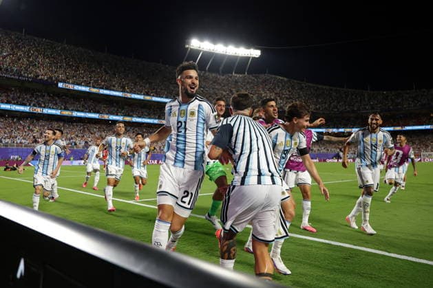FIFA World Cup, WM, Weltmeisterschaft, Fussball 2026 quarterfinals - Argentina vs Switzerland Players of Argentina celebrate scoring the 2-1 goal during the FIFA World Cup 2026 quarterfinals match Argentina vs Switzerland, in Kansas City, Missouri, USA, 11 July 2026. KANSAS CITY United States  Copyright: xCHRISTOPHERxNEUNDORFx