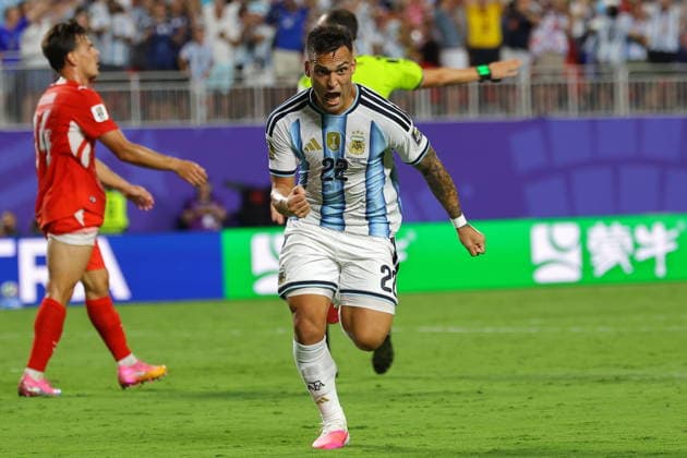 FIFA World Cup, WM, Weltmeisterschaft, Fussball 2026 quarterfinals - Argentina vs Switzerland Lautaro Martinez of Argentina celebrates scoring the 3-1 goal during the FIFA World Cup 2026 quarterfinals match Argentina vs Switzerland, in Kansas City, Missouri, USA, 11 July 2026. KANSAS CITY United States  Copyright: xCHRISTOPHERxNEUNDORFx