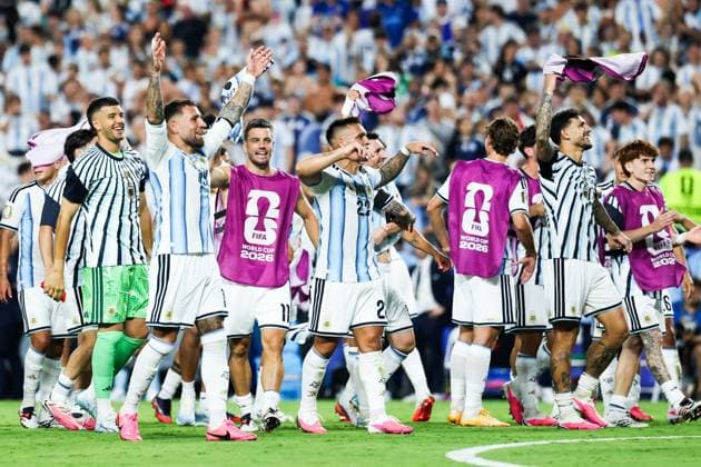 RECORD DATE NOT STATED FIFA World Cup, WM, Weltmeisterschaft, Fussball 2026 - Quarterfinals - Argentina v Switzerland Argentina players celebrate their 3 1 victory over Switzerland after the FIFA World Cup quarterfinal at Kansas City Stadium, in Missouri, United States, on Saturday, July 11, 2026.(Foto: Vanessa Carvalho Brazil Photo Press IMAGO) Sports Copyright: xVanessaxCarvalhox