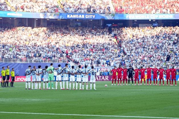 Players of Argentina and Switzerland line up for anthem prior to during a FIFA Men’s World Cup 2026 quarter-final football match between Argentina and Switzerland at Kansas City Stadium, in Kansas City on July 11th 2026 (Photo by Alexandra Fechete SPP)  Copyright: xAlexandraxFechete SPPx Sportspressphoto_SPR189542