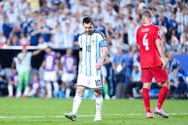 Lionel Messi of Argentina reacts during a FIFA Men’s World Cup 2026 quarter-final football match between Argentina and Switzerland at Kansas City Stadium, in Kansas City on July 11th 2026 (Photo by Alexandra Fechete SPP)  Copyright: xAlexandraxFechete SPPx Sportspressphoto_SPR189578